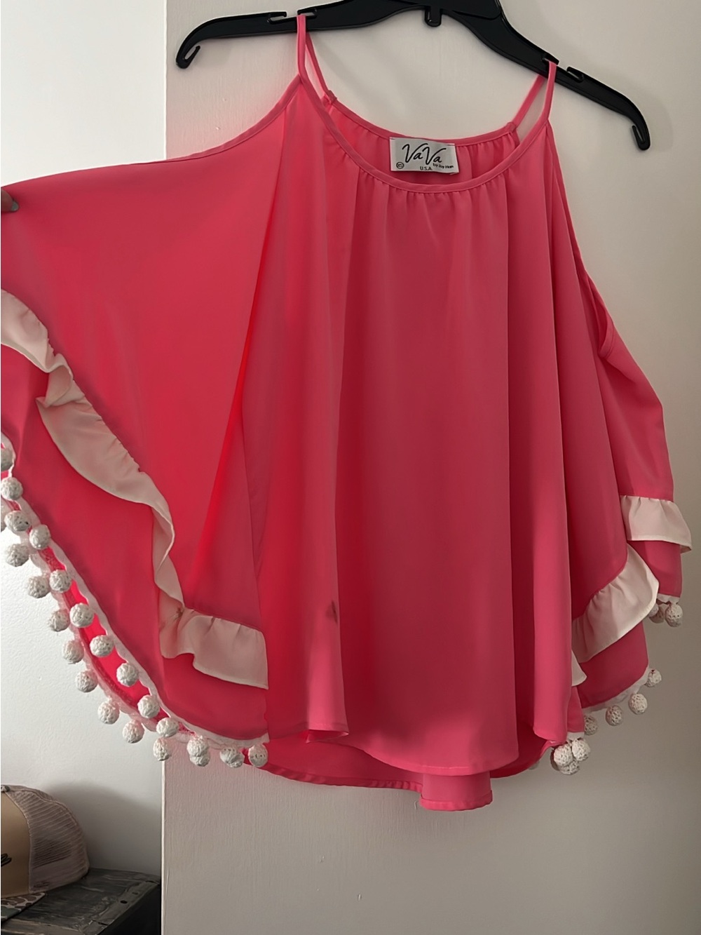 Vava by Joy Han Coral Pink Pom-Pom Flutter Tank